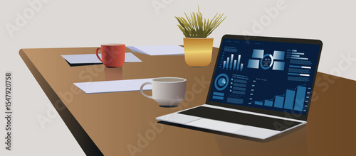 Desk in the laptop and other decoration