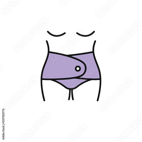 Postpartum abdominal support garment with clean lines, featuring an illustration of the human body