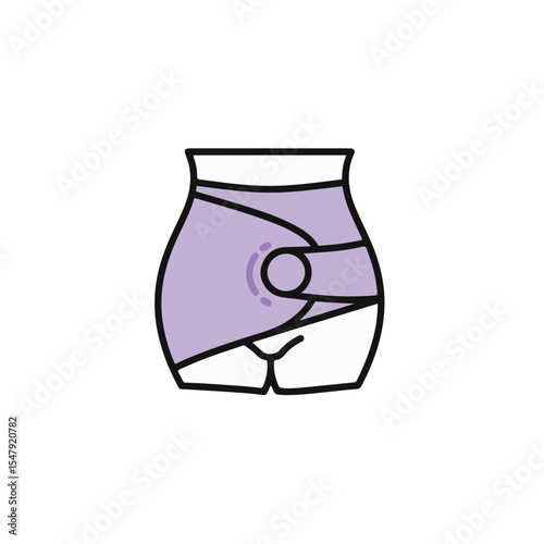 Postpartum abdominal support garment with clean lines, featuring an illustration of the human body