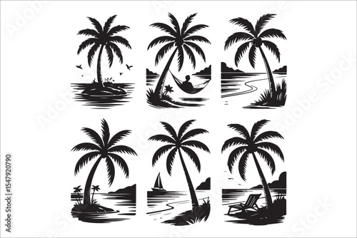 Beach Silhouette Bundle | Tropical Sunset & Palm Tree Scenes