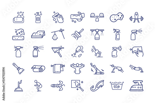 Cleaning and Hygiene Line Icons Set Cleaning Tools and Equipment Vector