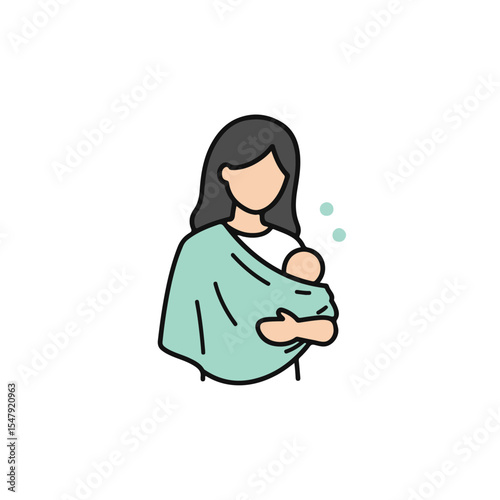 A mother lovingly cradles her baby in a baby carrier.
