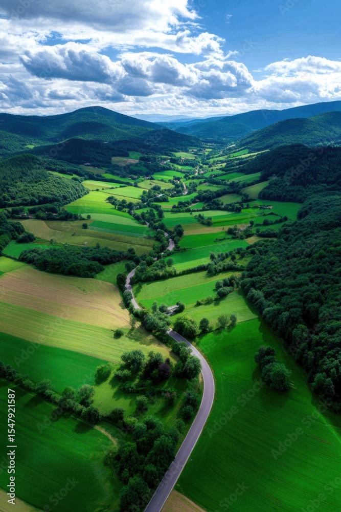 Scenic drone view of peaceful countryside patchwork Scenic drone view of peaceful countryside patchwork