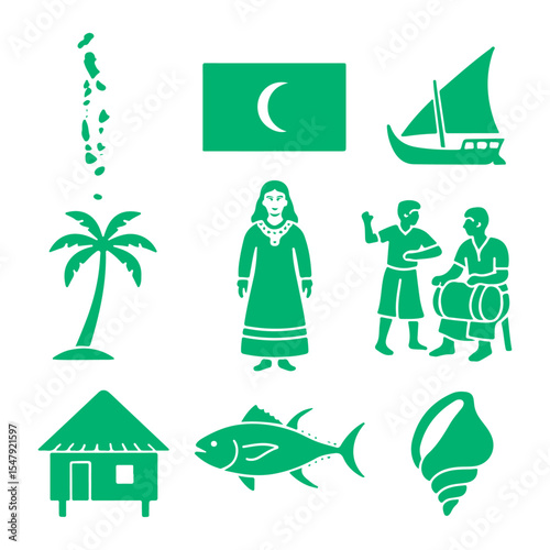 vector isolated green color maldives traditional cultural symbols