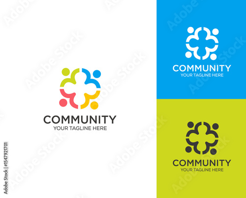 Community unity people team work logo design concept