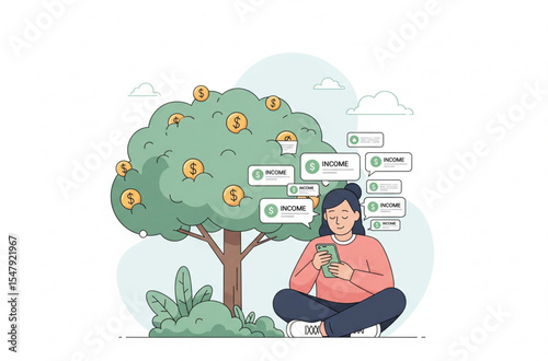 Growing Income: Woman Checks Financial Growth on Phone