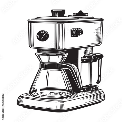 coffee maker line art silhouette vector illustration, A black silhouette of a stovetop coffee maker is depicted against a white background