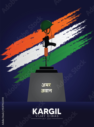 Kargil Vijay Diwas 26 July brush flag vector poster