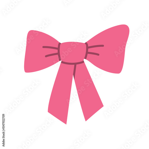 Pink Ribbon Bow Icon – Cute Minimalist Illustration on White Background for Decorative, Holiday, and Feminine Design Themes
