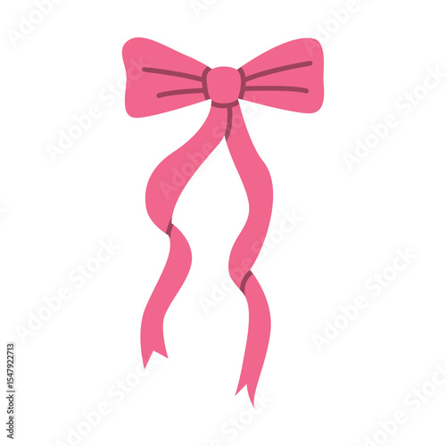 Elegant Pink Ribbon Bow with Flowing Tails – Vector Illustration on White Background for Gift Wrapping, Fashion, and Celebration Design Projects
