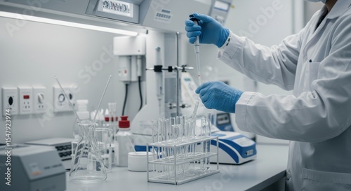 Scientific Research: Dropping Liquid into Test Tubes in Laboratory