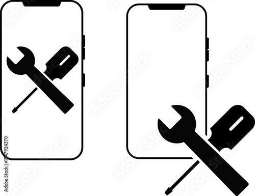 Repair phone icon set. Smartphone breakdown and recovery.  phone service symbol. technical device support pithy
