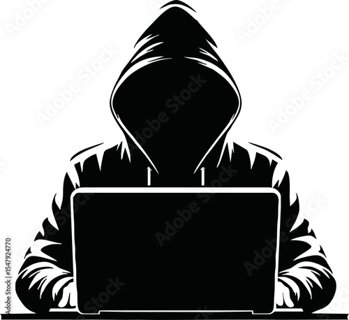 The vector of hacker in silhouette style isolated on white background. Symbol for your web site design, logo, app, UI. Vector illustration, EPS