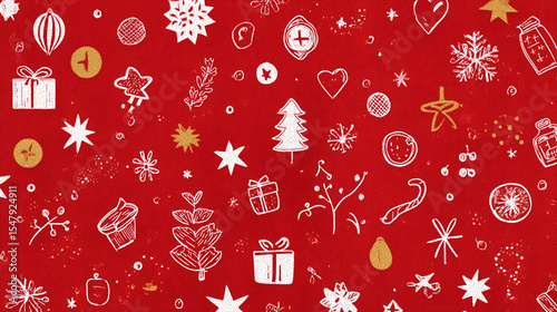 Christmas pattern on red background