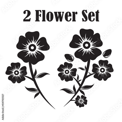 Black and White Floral Pattern – Detailed Botanical Silhouette Clipart Set for Elegant Nature-Inspired Designs

