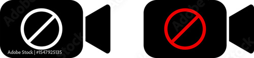 no video camera icon set. Video recording prohibited icons. Prohibited symbol sign set. prohibit icon logo collection. Stop photograph warning symbol
