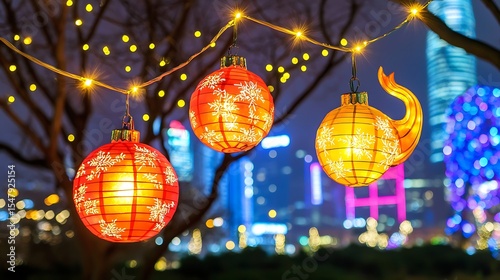 Close-up view of detailed golden ornamentation on a traditional festival display with radiant highlights