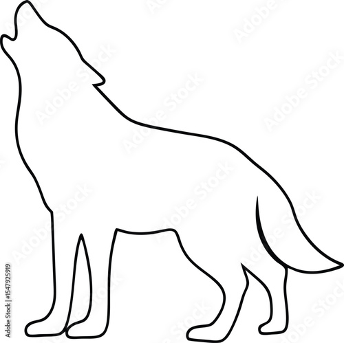 Clean minimalist vector silhouette design of a lone wolf with a howling gesture