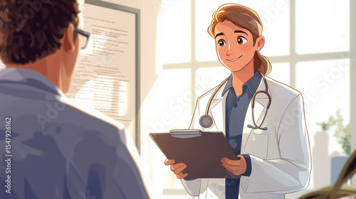Close-up view of a healthcare provider explaining a diagnosis or treatment plan to a patient, emphasizing empathy, clarity, and modern clinical care doctor explains, patient dialog