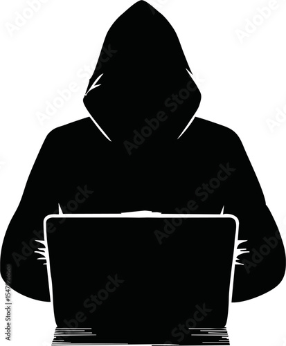 The vector of hacker in silhouette style isolated on white background. Symbol for your web site design, logo, app, UI. Vector illustration, EPS