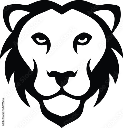 Minimalist vector silhouette of a majestic lion with transparency on white