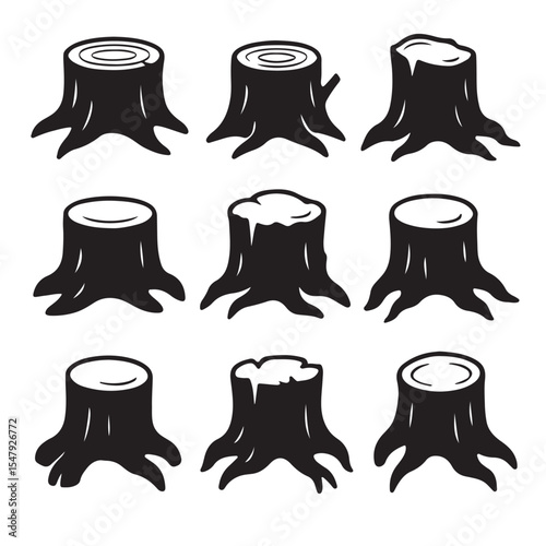 Vector Illustration Set of Various Tree Stumps