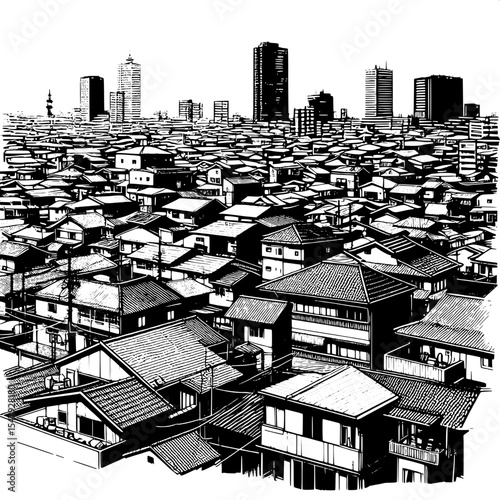 Black and White Vector of a Rooftop View
