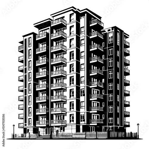 Black and White Vector of an Apartment Building