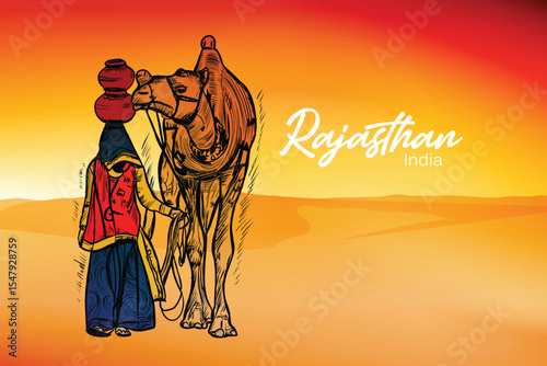 Indian Desert Culture Poster – Vibrant Rajasthan Travel Artwork