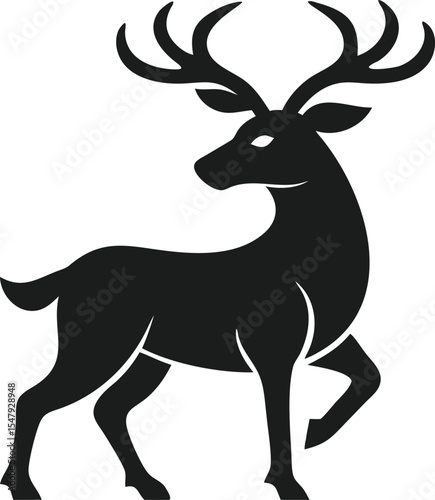 Elegant black deer silhouette with antlers minimalist vector design