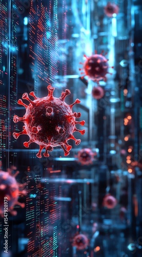 Digital representation of viruses in a futuristic environment.