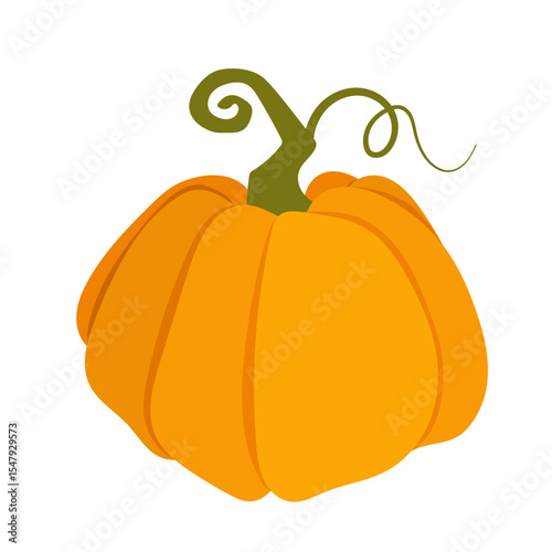 Autumn vegetables illustration. Orange pumpkin isolated on white background. Simple flat vector