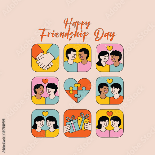 set of friendship day cartoon doodles