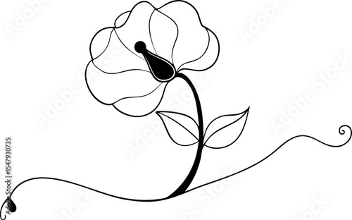 Elegant Sweet Pea Flower Line Drawing Vector Illustration