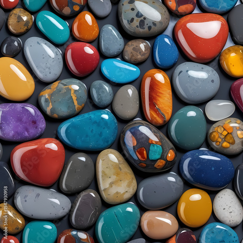 Colorful Wet Stones Close Up  