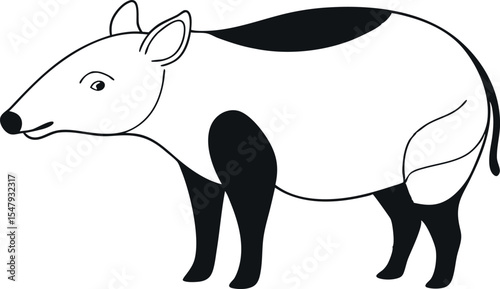 Minimal Tapir Line Drawing Vector Art Design