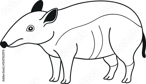 Minimal Tapir Line Drawing Vector Art Design