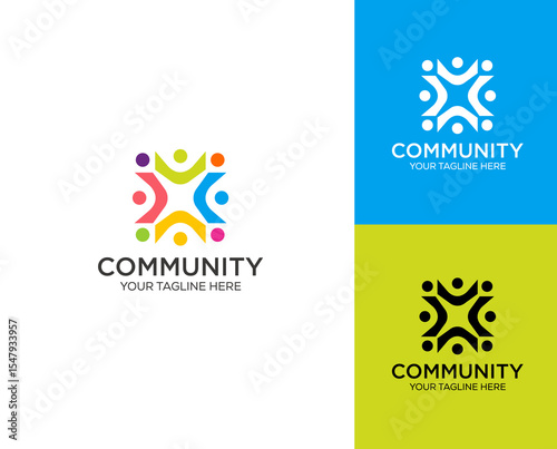 Community unity people team work logo design concept