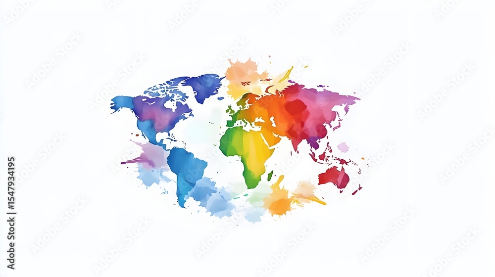 Fototapeta premium World map, Watercolor, Paint, Watercolor World Map with Colorful Splashes