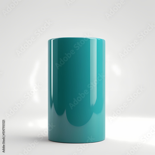 Glossy Teal Cylinder on White Background  