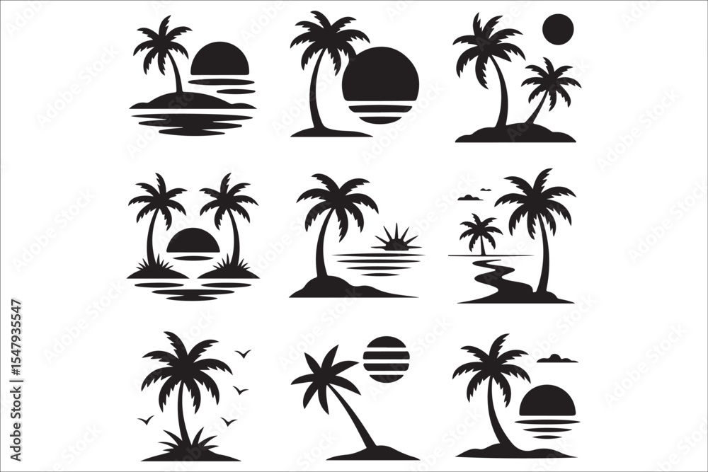 Fototapeta premium Beach Silhouette Bundle – Tropical Summer Vector Collection