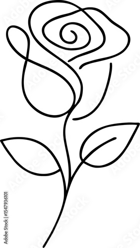 Rose flower vector , black and white line art with elegant petals and smooth curves, perfect for decor, logo, and tracing