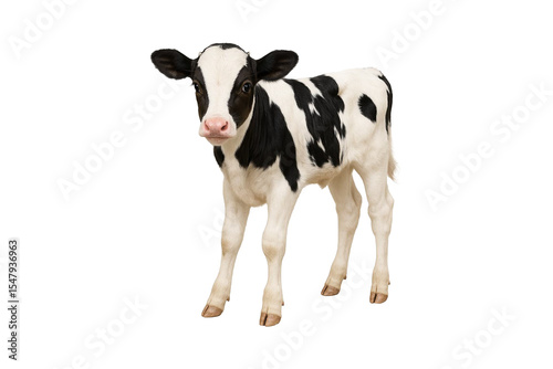 Schilderij op canvas Adorable black and white Holstein calf standing on white background
