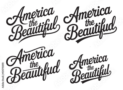 America the Beautiful Script Lettering Set  Patriotic Vintage Calligraphy Vector
