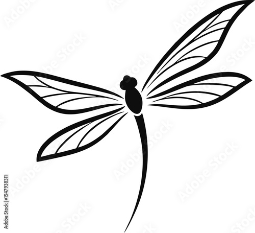 Elegant dragonfly logo vector, black and white line art with symmetrical wings, ideal for beauty, nature-themed packaging, or luxury branding.