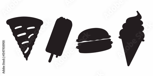 Delicious food icons vector illustration featuring ice cream burger popsicle and soft serve design 100 silhouette