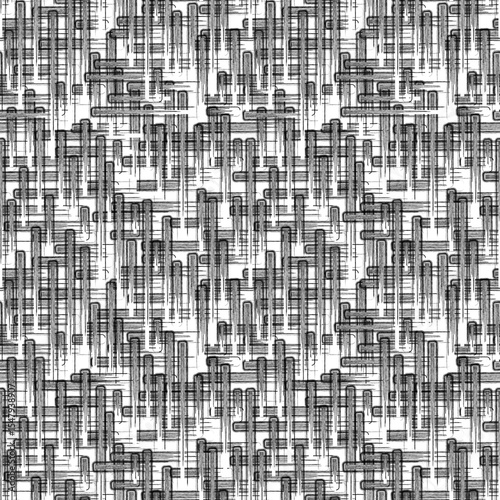 Simple abstract pattern, white and black colors. Seamless floral pattern-754.