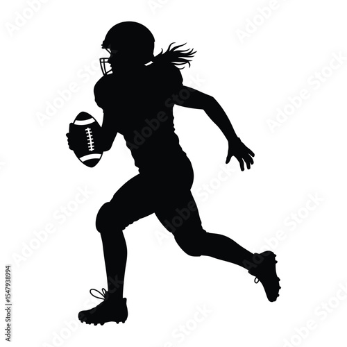 Silhouette of a Female Football Player Running with the Ball