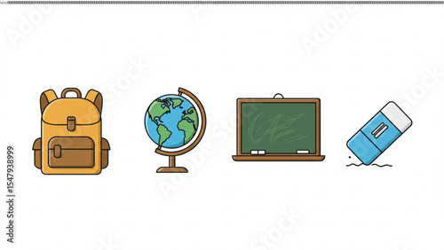 Backpack, Globe, Blackboard, Eraser Education Icons