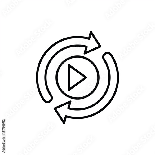 Replay icon. Replay video button symbol. Repeat icon. Replay video button icon Isolated on white background.